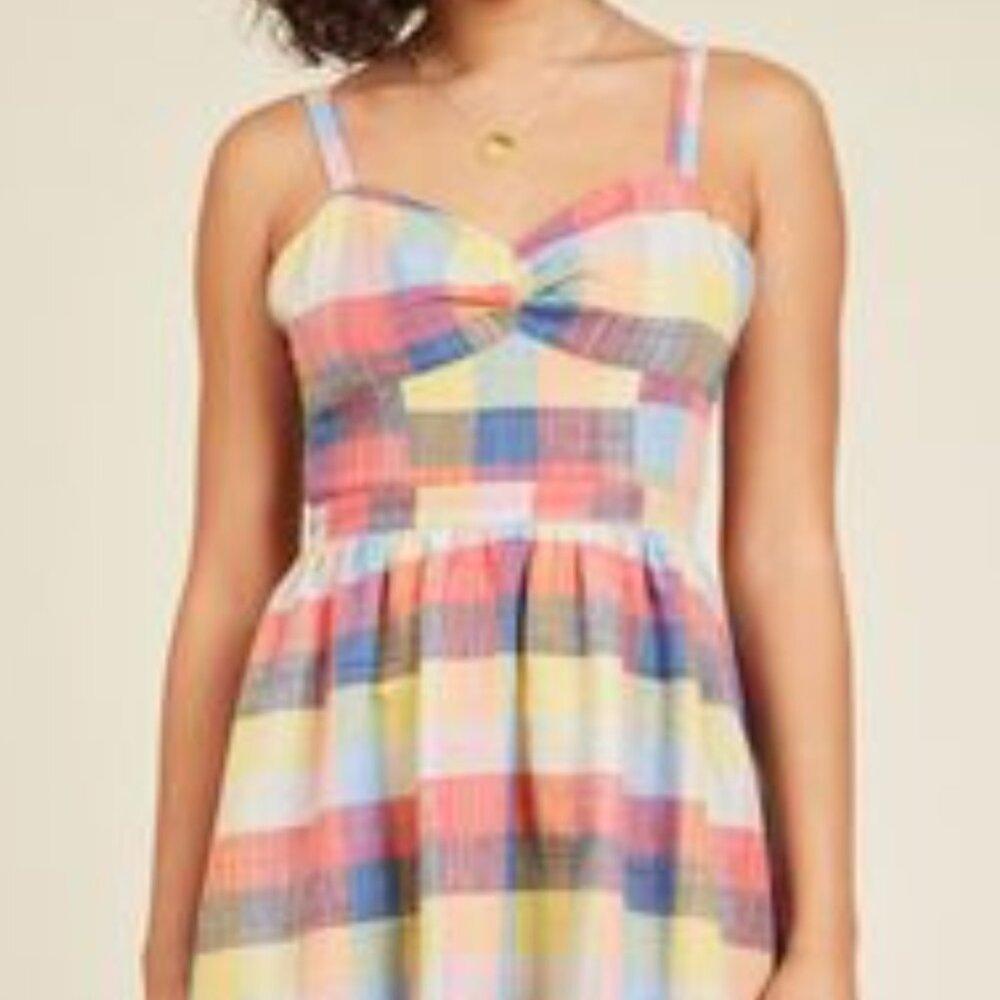 Multicolor Pastel Plaid Striped Halter Dress